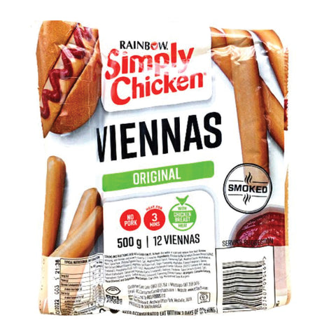 Rainbow Chicken Viennas 6kg, supplied by Caterlink SA.