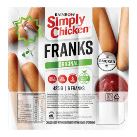 Rainbow Chicken Frankfurters 6kg, supplied by Caterlink SA.
